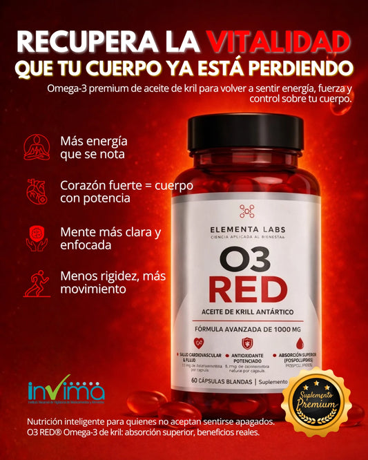 O3 RED® Aceite de Kril Antártico | Recupera tu Potencia y Energía Diaria