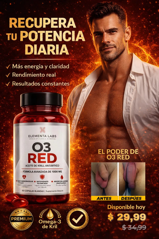 O3 RED® Aceite de Kril Antártico | Energía, deseo y rendimiento masculino real